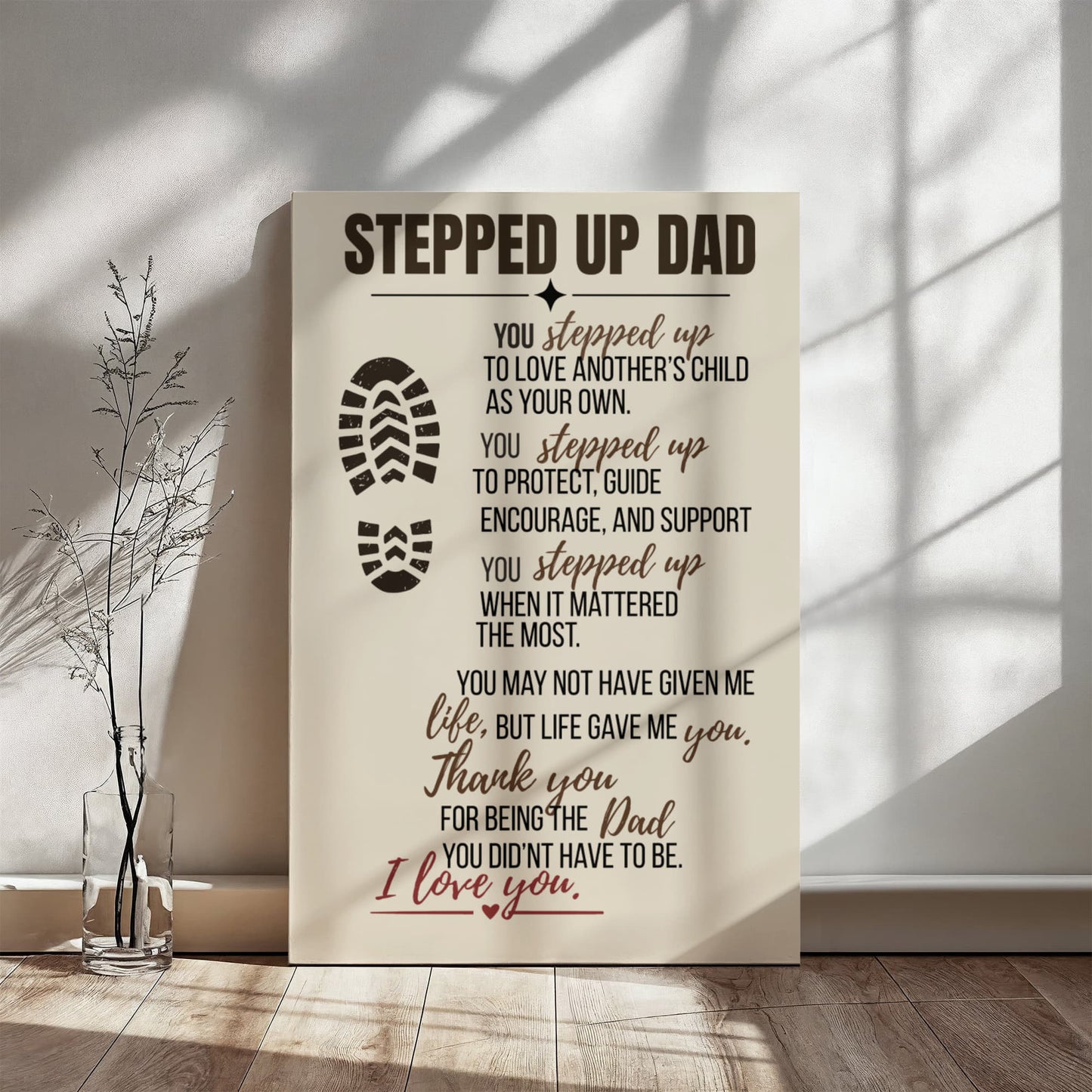 Stepped Up Dad Rustic Canvas With Heartfelt Message