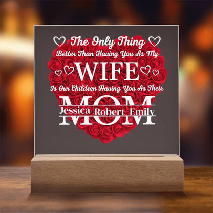 To My Wife- Personalized Flower Acrylic Plaque With Led Light