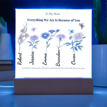 Personalized Mom Acrylic  Plaque with Kids Names & Birth Flowers