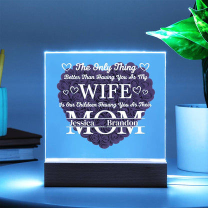 To My Wife- Personalized Flower Acrylic Plaque With Led Light