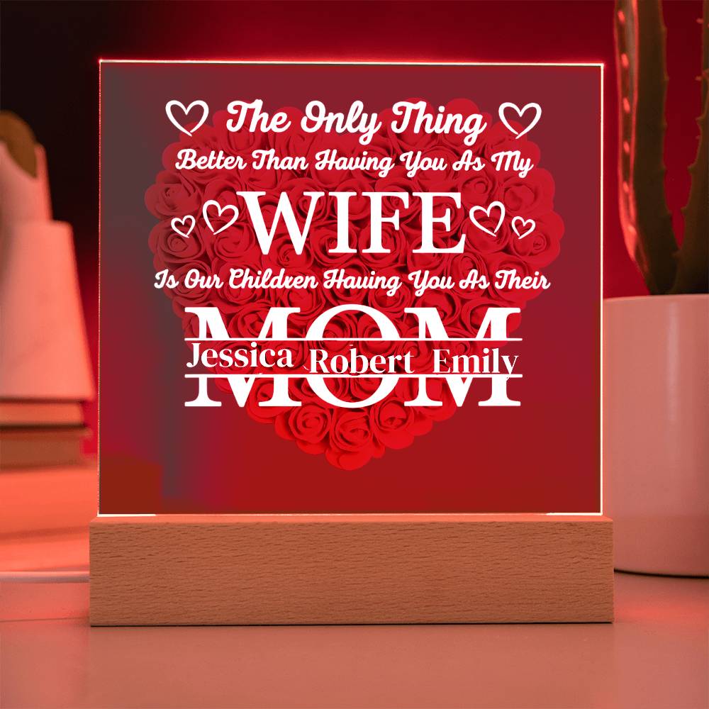 To My Wife- Personalized Flower Acrylic Plaque With Led Light