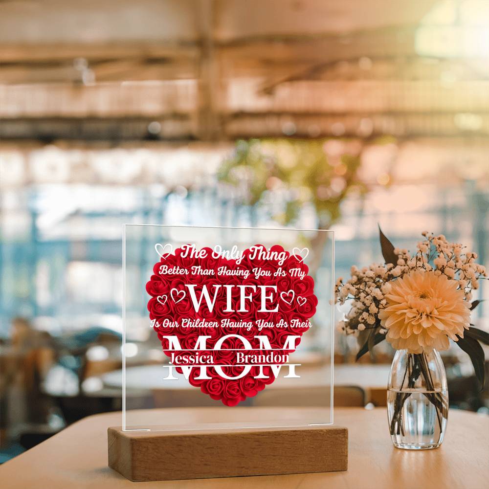 To My Wife- Personalized Flower Acrylic Plaque With Led Light